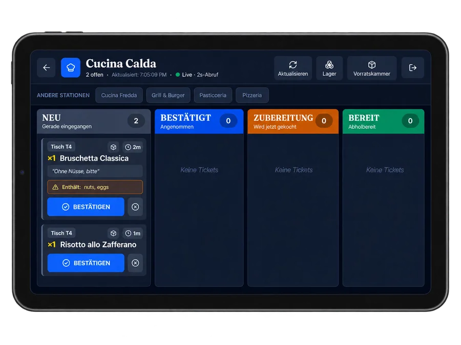 Order appearing on kitchen display